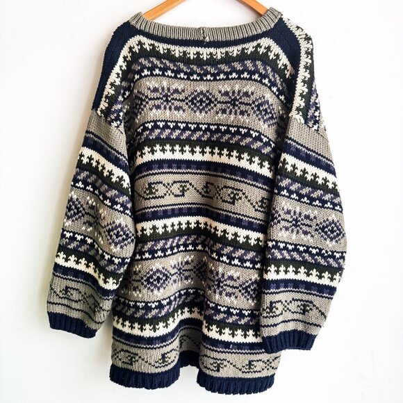 Rey Wear Multicolour Chunky V Neck Pullover Sweater L - Picture 2 of 5